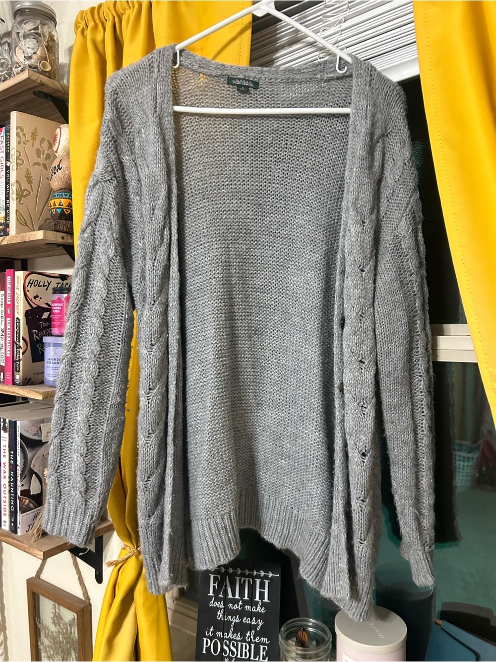 wild fable Gray Cable Knit Open-Front Cardigan